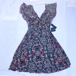 Lulu's Paisley Printed Teal & Multicolored V-Neck Midi Dress Spring Floral NWT